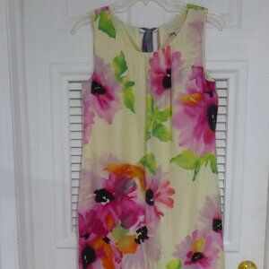 Loft Womens Beige White Purple Floral Sheath Sleeveless Round Neck Dress Size 12
